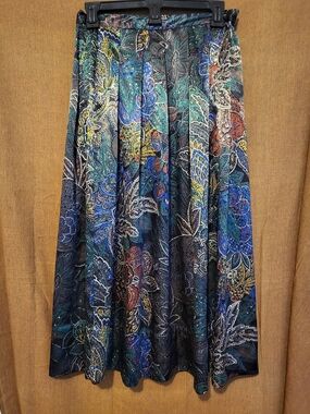 Bohemian A-Line Paisley Maxi Skirt in Teal & Navy